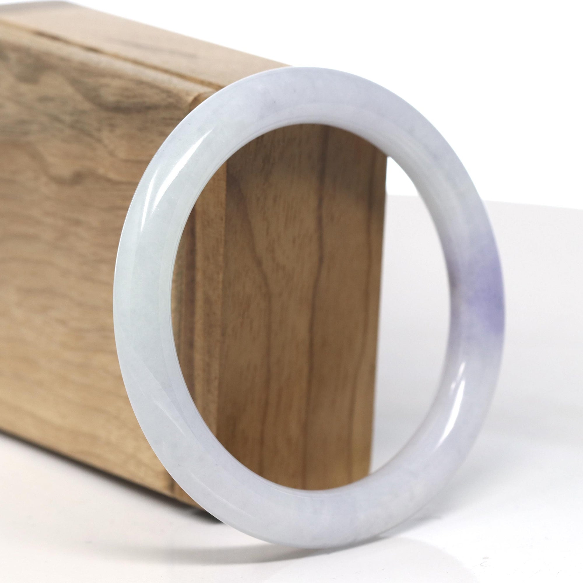 Baikalla Lavender Patch Jadeite Jade Traditional Round Bangle Bracelet (58.5mm) 