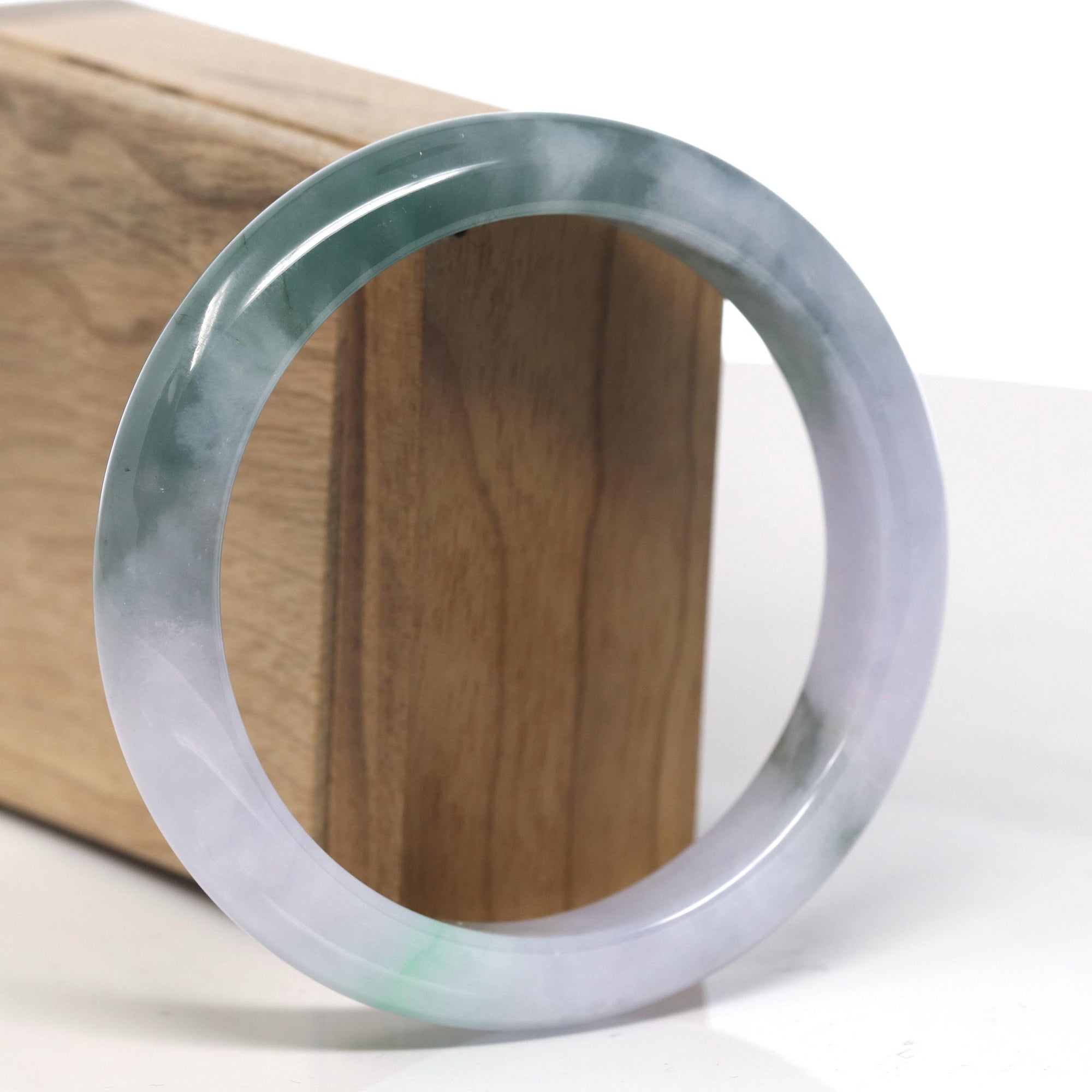 Baikalla Light Icy Lavender &amp; Forest Green Jade Bangle Bracelet (60.2mm) 
