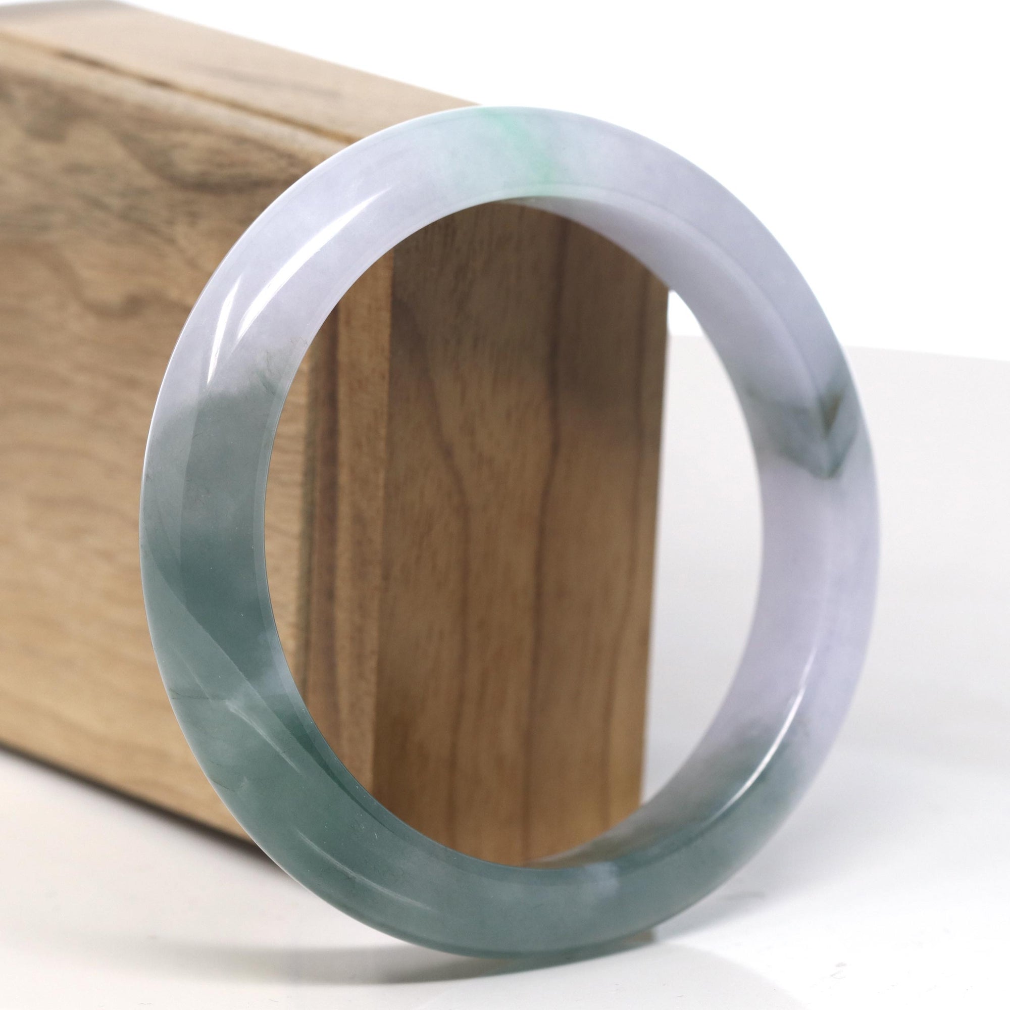 Baikalla Light Icy Lavender &amp; Forest Green Jade Bangle Bracelet (60.2mm) 