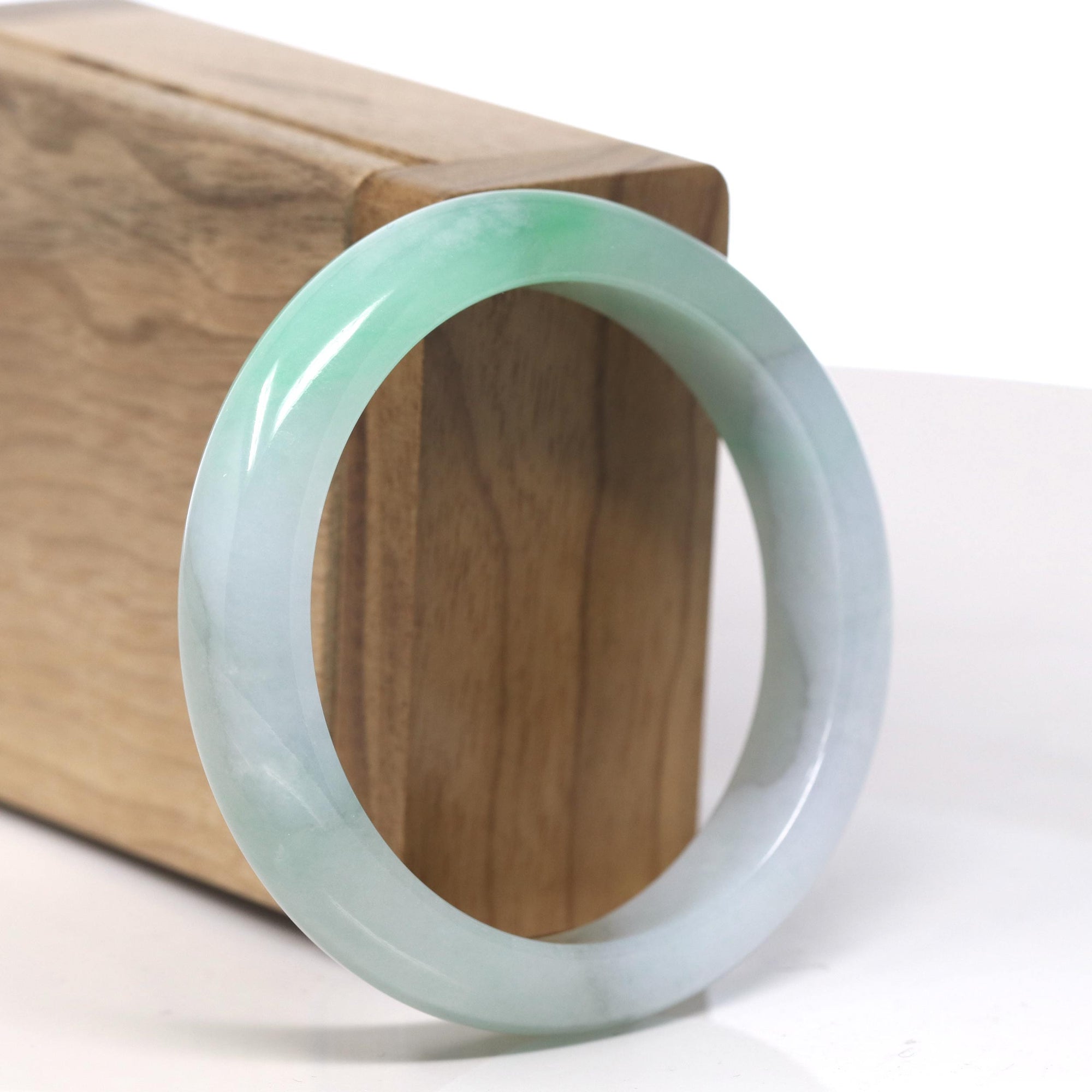 Baikalla Light Icy Green with Apple Green Patch Jade Bangle Bracelet (55mm) 