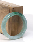 Baikalla Icy Blue-Green Flower Jadeite Jade Oval Bangle Bracelet (52mm) 