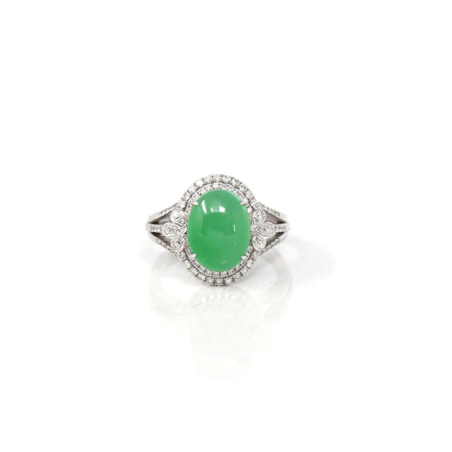 Baikalla Jewelry Jadeite Engagement Ring Copy of Copy of 18k White Gold Natural Imperial Green Jadeite Jade Engagement Ring With Diamonds