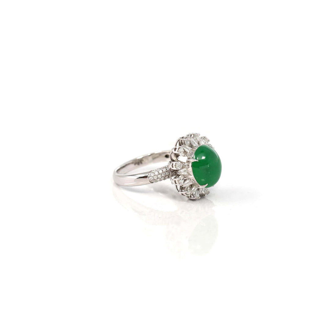 Baikalla Jewelry Jadeite Engagement Ring Copy of Copy of Copy of 18k White Gold Natural Imperial Green Jadeite Jade Engagement Ring With Diamonds