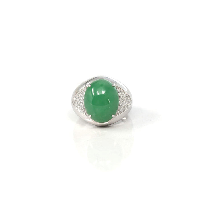 Baikalla Jewelry Jadeite Engagement Ring Copy of Copy of Baikalla 18k White Gold Imperial Green Jadeite Jade Men's Ring With VS1 Diamonds