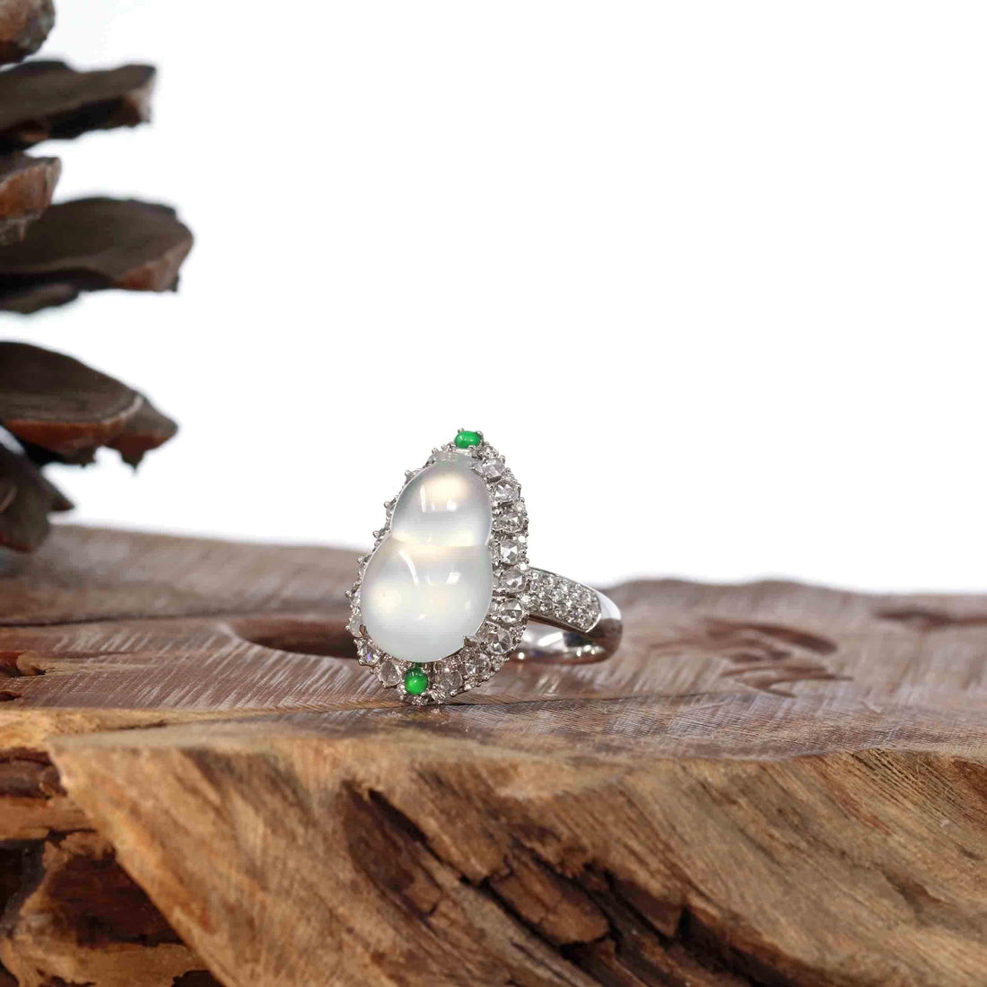 Baikalla Jewelry Jadeite Engagement Ring Baikalla "Hulu" 18k White Gold Natural Ice Jadeite Jade Pendant W/ Diamonds 2 in 1