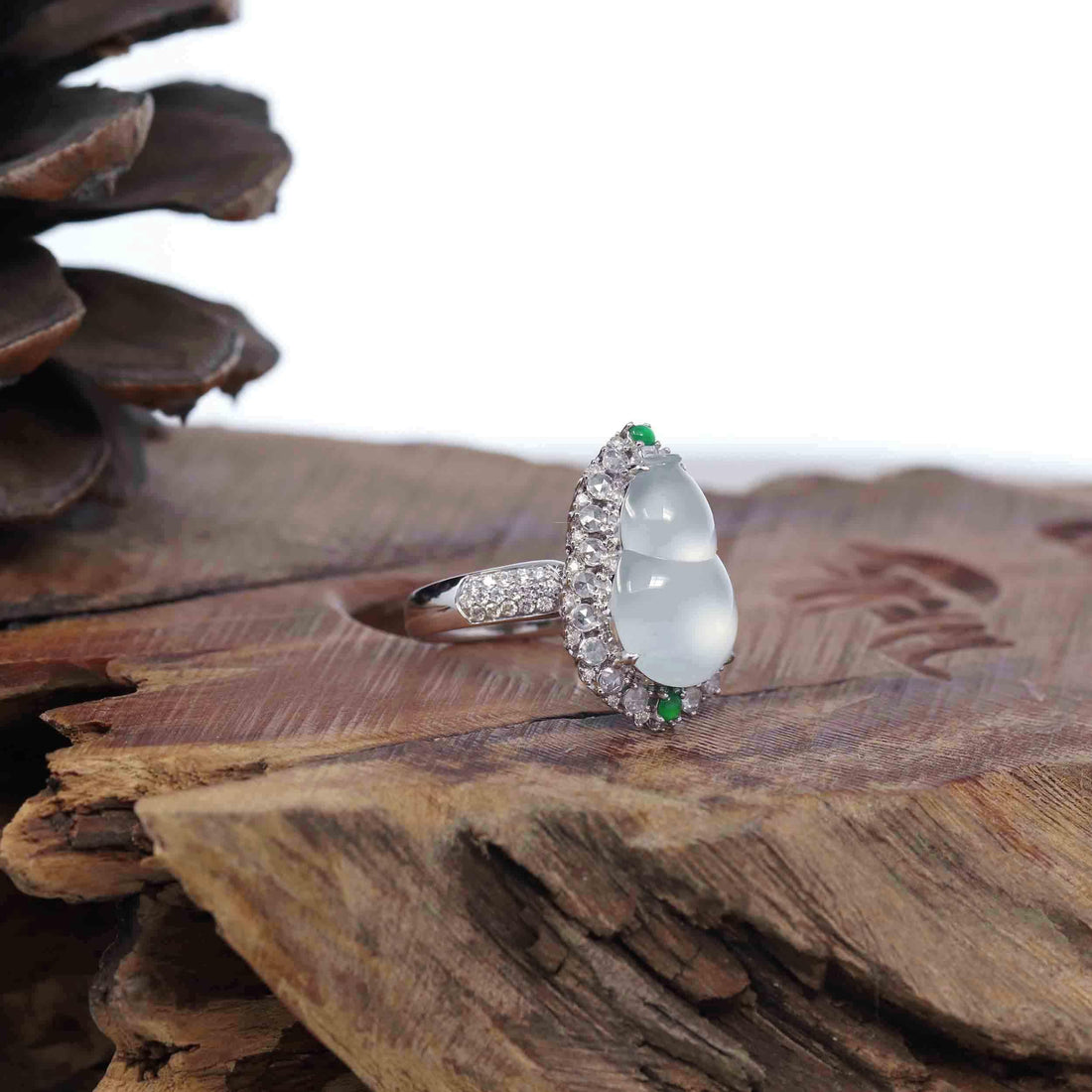 Baikalla Jewelry Jadeite Engagement Ring 18k White Gold Natural Ice Jadeite Jade Engagement Ring With Diamonds 2 in 1