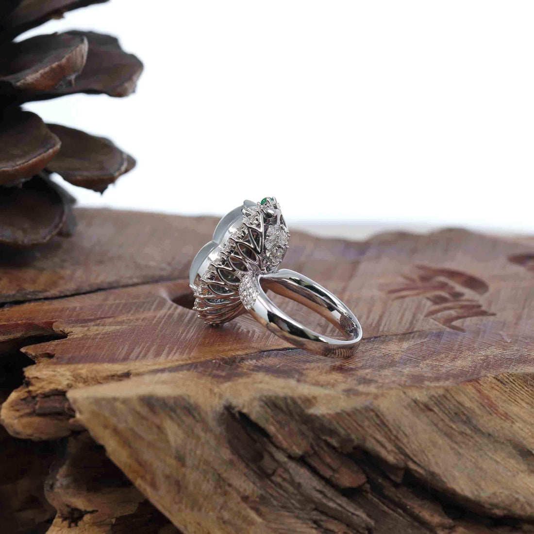 Baikalla Jewelry Jadeite Engagement Ring 18k White Gold Natural Ice Jadeite Jade Engagement Ring With Diamonds 2 in 1