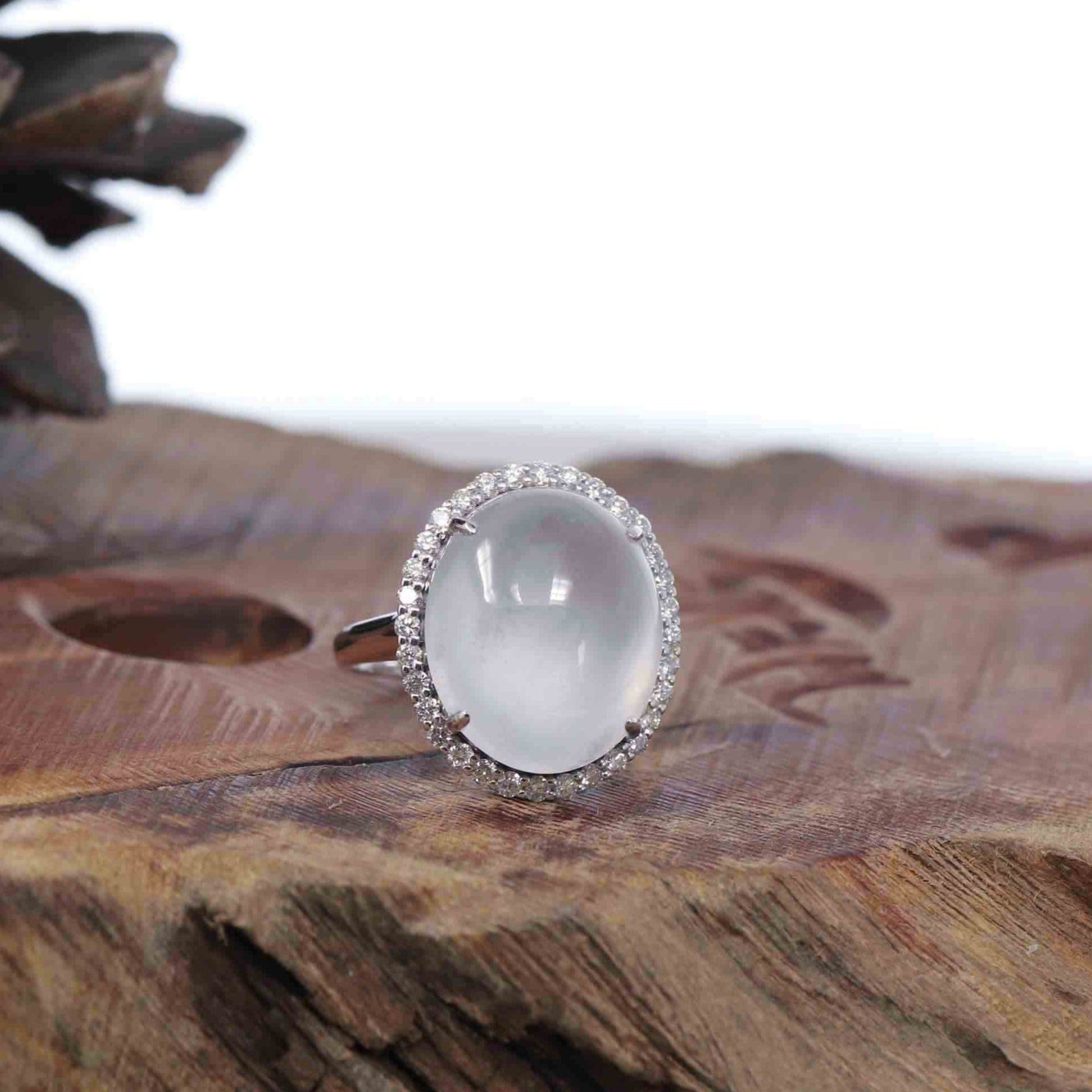 Baikalla 18k White Gold Natural Oval Ice Jadeite Jade Engagement Ring – BKLA