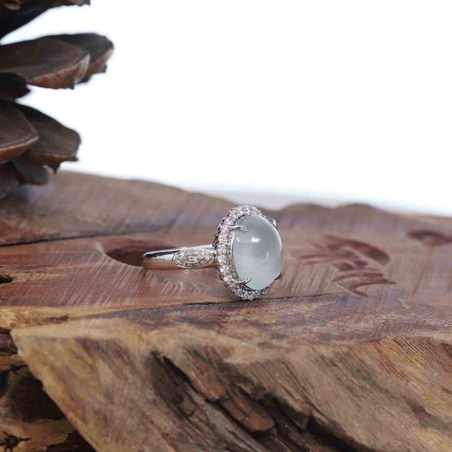 Baikalla Jewelry Jadeite Engagement Ring Copy of 18k White Gold Natural Ice Jadeite Jade Engagement Ring With Diamonds