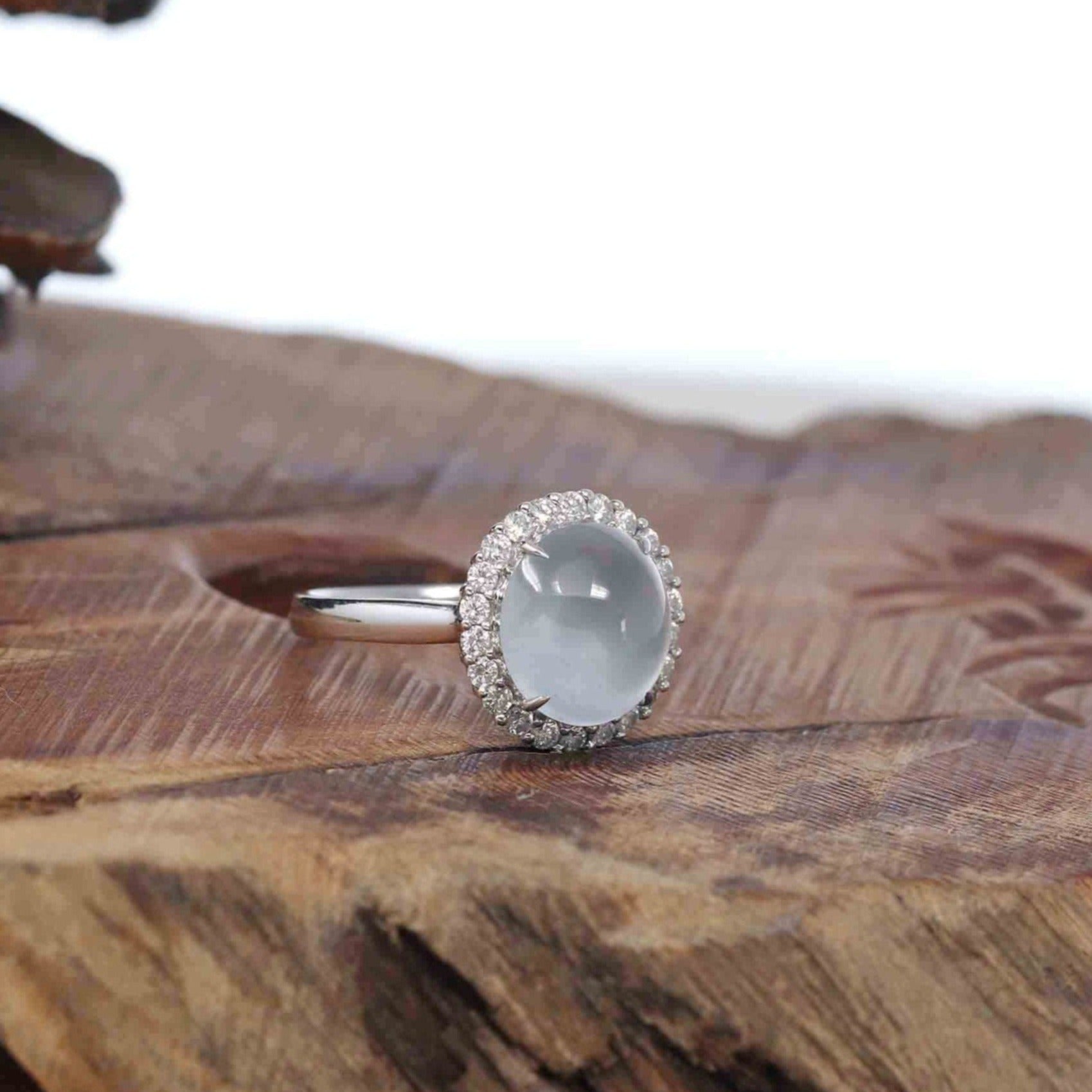 Baikalla 18k White Gold Natural Ice Jadeite Jade Engagement Ring With ...