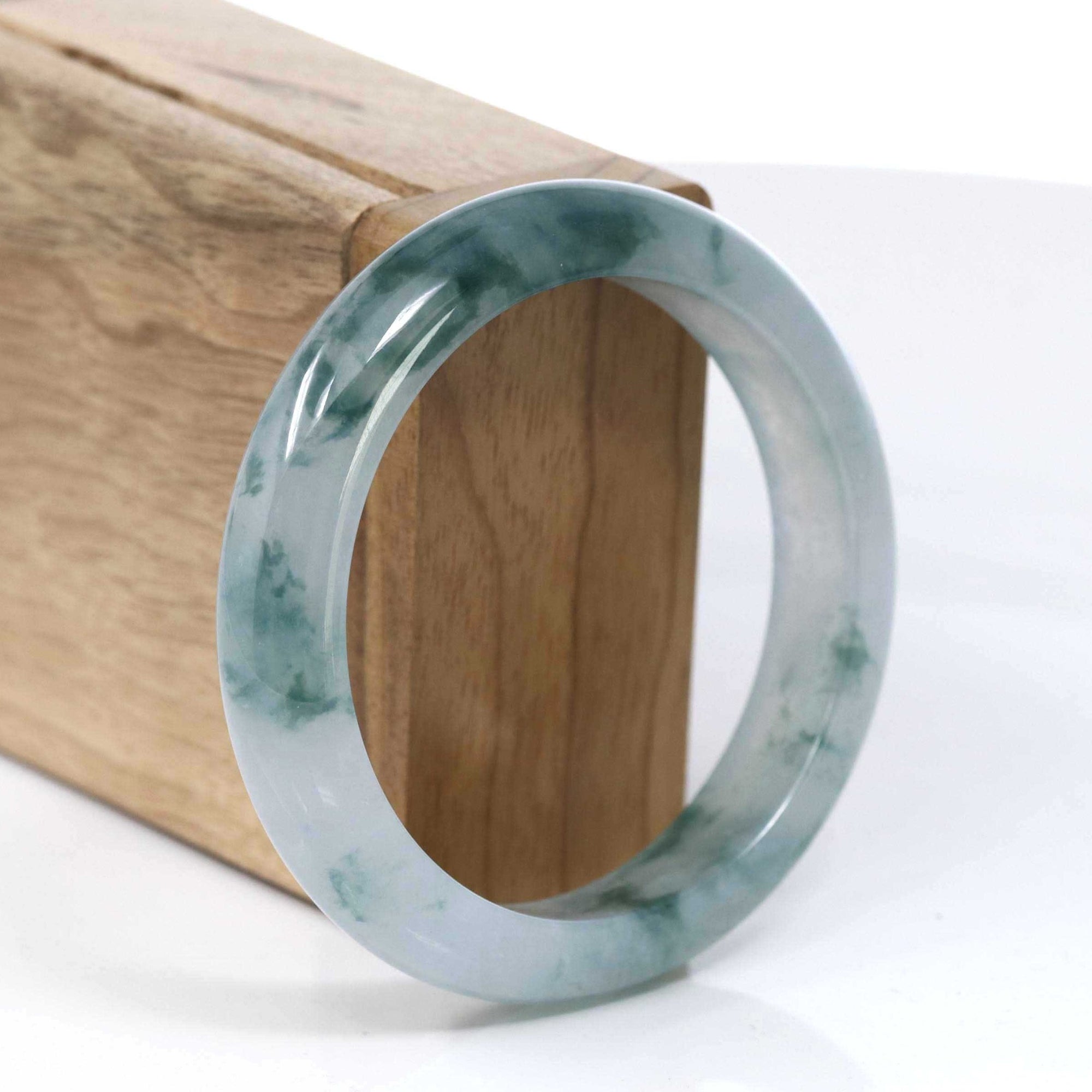 ice planted jade price Burmese High-end Ice Blue-green Jade Jadeite Bangle Bracelet (56.31mm) – BKLA