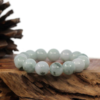 Baikalla Jewelry jade beads bracelet Natural Jadeite Jade Round Blue Green Large Beads Men's Bracelet (14mm)