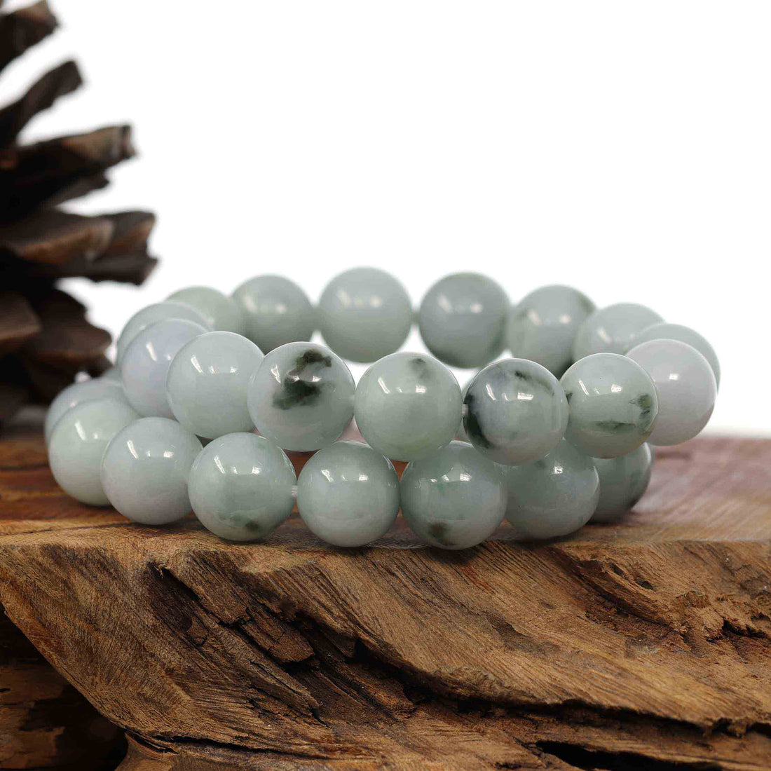 Baikalla Jewelry jade beads bracelet 7 inches Natural Jadeite Jade Round Blue Green Large Beads Men's Bracelet (14mm)