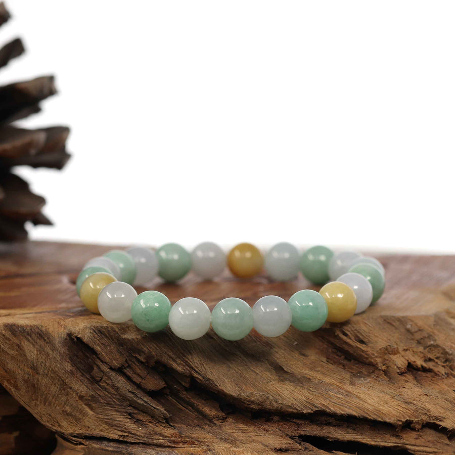 Baikalla Jewelry jade beads bracelet Genuine Jadeite Jade Round Multiple Colors Beads Bracelet ( 9.5 mm)