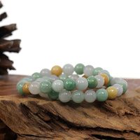 Baikalla Jewelry jade beads bracelet 6.5 inches Genuine Jadeite Jade Round Multiple Colors Beads Bracelet ( 9.5 mm)