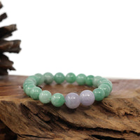 Baikalla Jewelry jade beads bracelet 6.5 inches Natural Jadeite Jade Round Green & Lavender Beads Bracelet ( 9 mm )