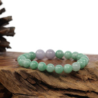 Baikalla Jewelry jade beads bracelet Natural Jadeite Jade Round Green & Lavender Beads Bracelet ( 9 mm )