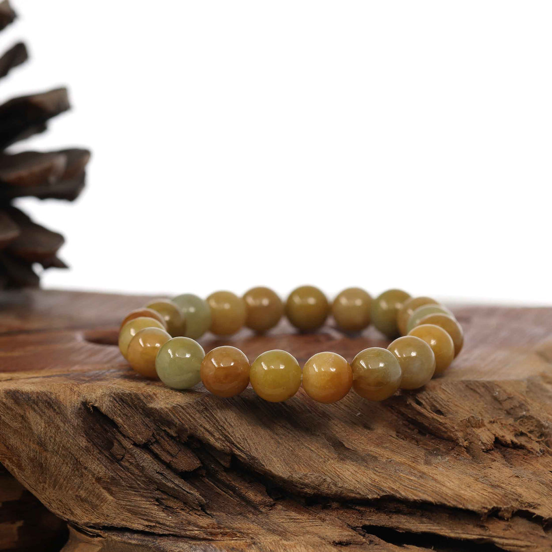Baikalla Jewelry jade beads bracelet Genuine Jadeite Jade Yellow Round Beads Bracelet ( 9.5 mm )