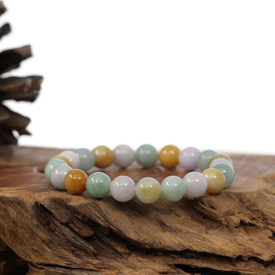 Baikalla Jewelry jade beads bracelet Copy of Genuine Jadeite Jade Round Multiple Colors Beads Bracelet (10mm)