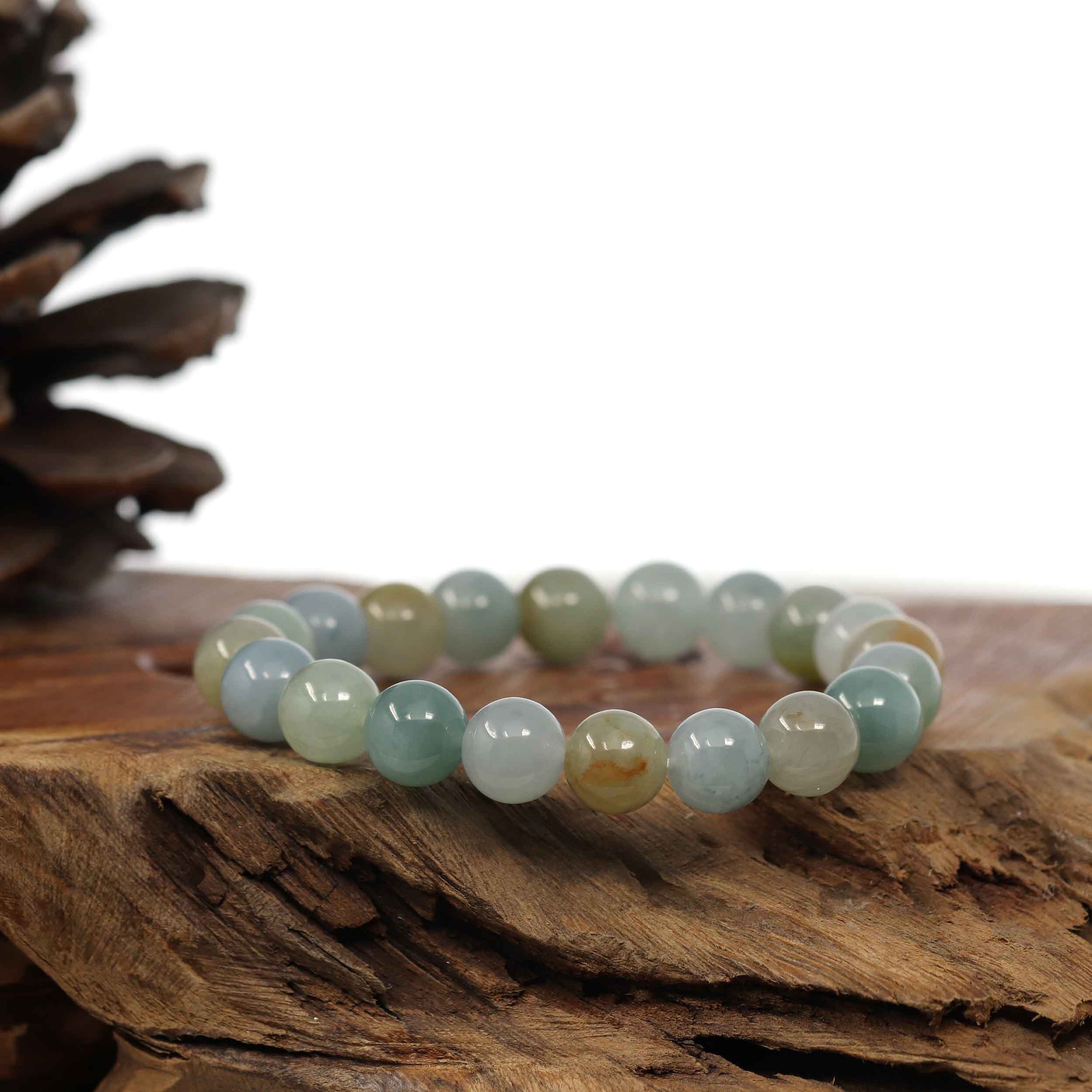 Genuine Ice Jadeite Jade Round Multiple Colors Beads Bracelet ( 9.5 mm ...