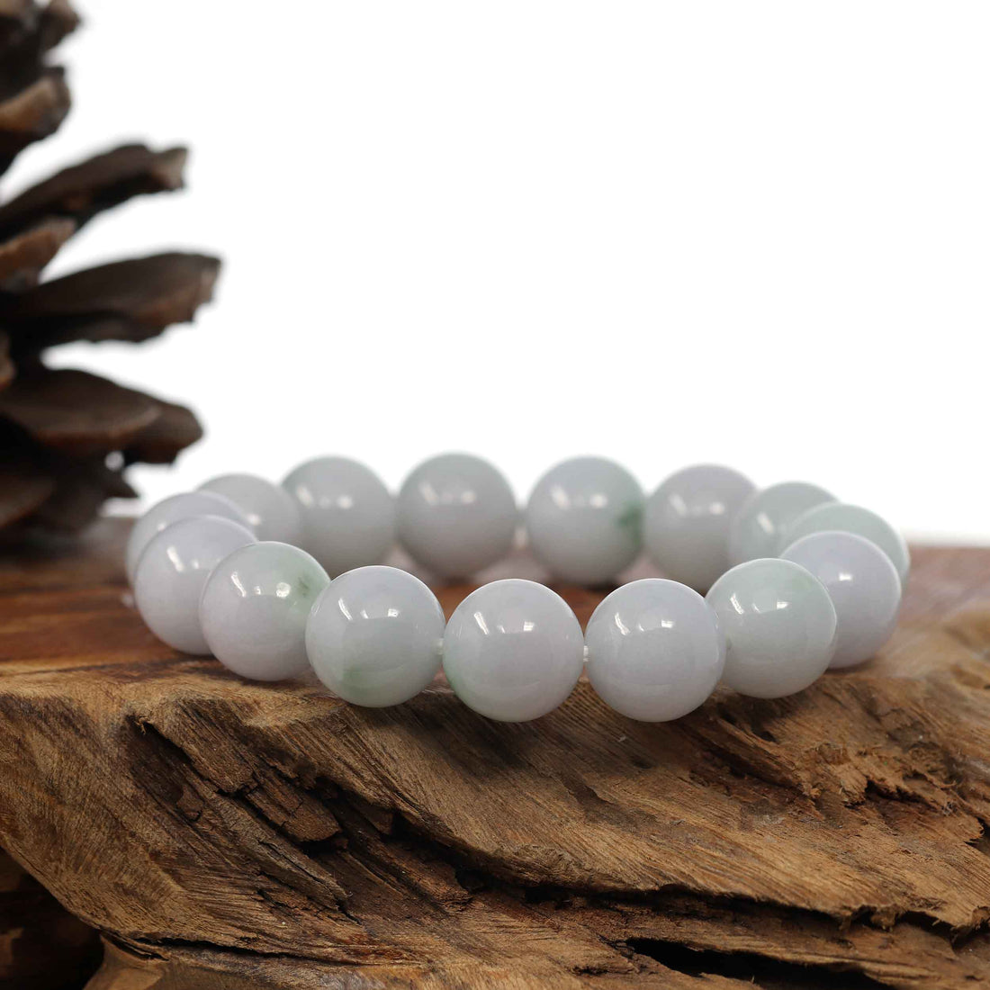 Baikalla Jewelry jade beads bracelet Natural Jadeite Jade Round Light Lavender Large Beads Men's Bracelet (14mm)
