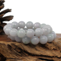 Baikalla Jewelry jade beads bracelet 7 inches Natural Jadeite Jade Round Light Lavender Large Beads Men's Bracelet (14mm)