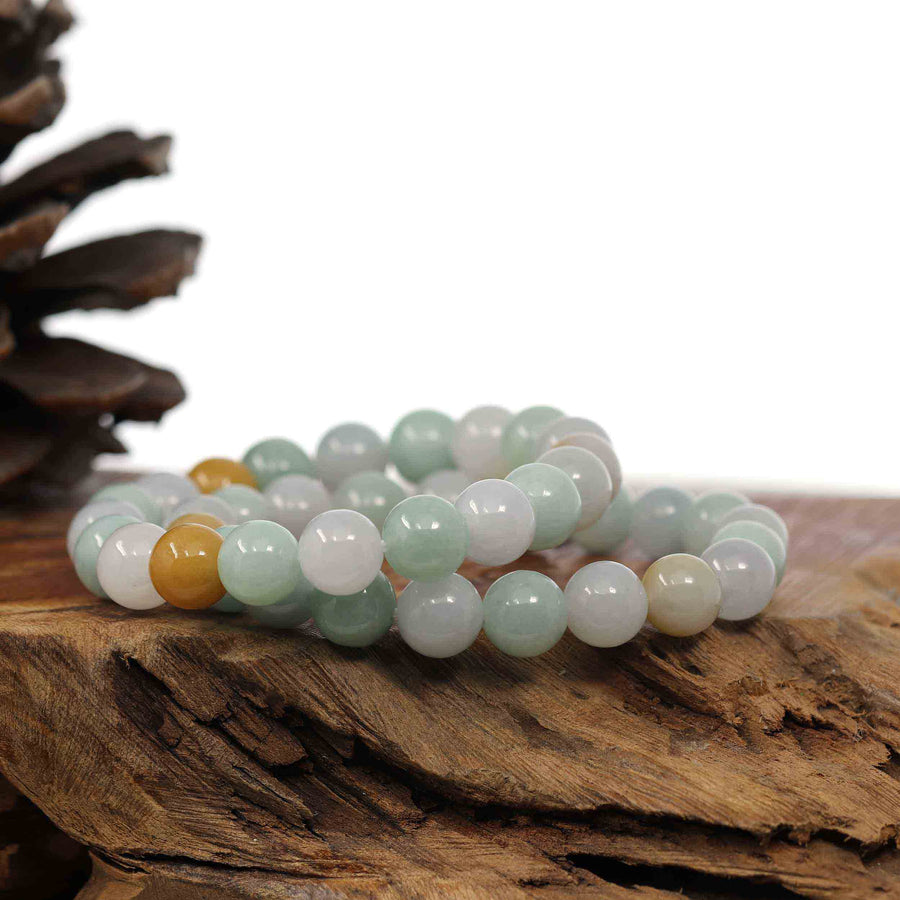 Baikalla Jewelry jade beads bracelet 6.5 inches Copy of Copy of Genuine Jadeite Jade Round Multiple Colors Beads Bracelet ( 9.5 mm)