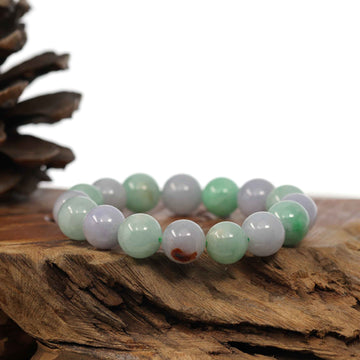 Baikalla Jewelry jade beads bracelet 6.5 inches High end Genuine Jadeite Jade Round Multiple Colors Beads Bracelet (12 mm)
