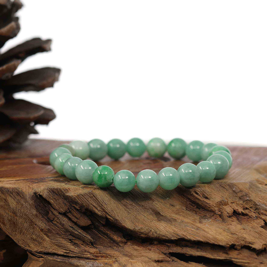 Baikalla Jewelry jade beads bracelet Natural Jadeite Jade Round Green Beads Bracelet ( 8.5 mm )