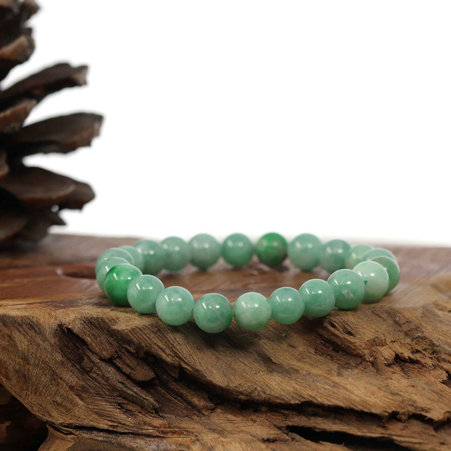 Baikalla Jewelry jade beads bracelet Natural Jadeite Jade Round Green Beads Bracelet ( 8.5 mm )