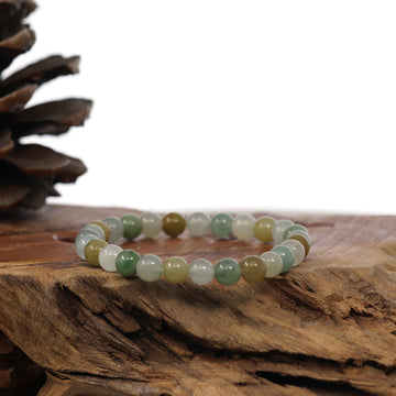 Baikalla Jewelry jade beads bracelet 6.5 inches Genuine Ice Jadeite Jade Round Multiple Colors Beads Bracelet ( 7 mm)
