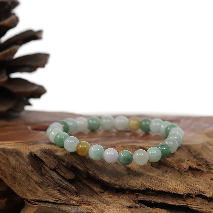 Baikalla Jewelry jade beads bracelet Genuine Jadeite Jade Round Multiple Colors Beads Bracelet (7.5 mm)