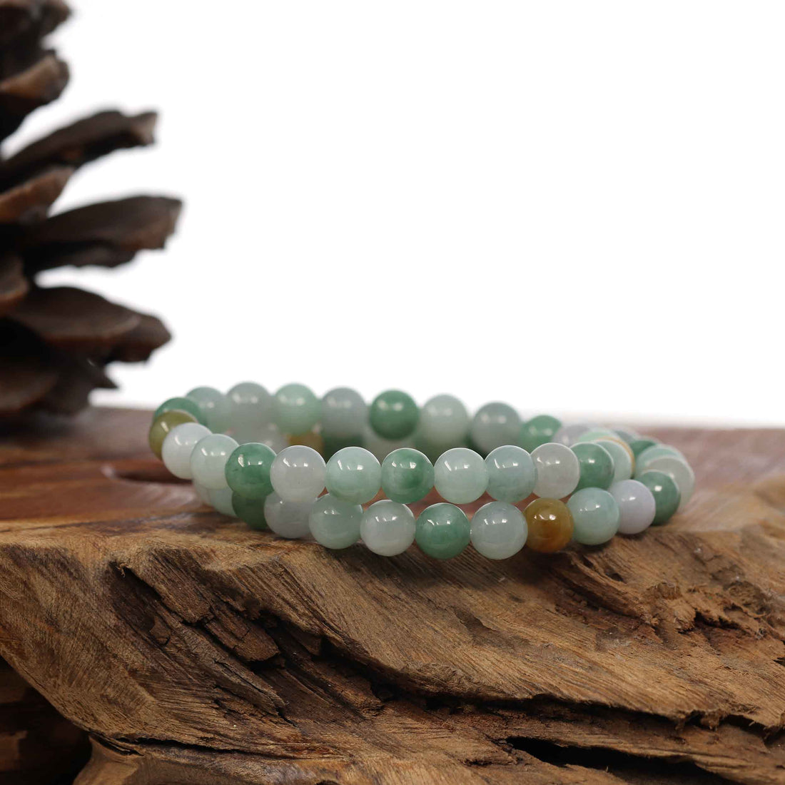 Baikalla Jewelry jade beads bracelet 6.5 inches Genuine Jadeite Jade Round Multiple Colors Beads Bracelet (7.5 mm)
