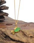 Baikalla Vibrant Green "Lucky Fish" Genuine Burmese Jadeite Jade Pendant W/ 18K Yellow Gold Bail & Diamonds