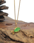 Baikalla Vibrant Green "Lucky Fish" Genuine Burmese Jadeite Jade Pendant W/ 18K Yellow Gold Bail & Diamonds