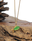 Baikalla Vibrant Green "Lucky Fish" Genuine Burmese Jadeite Jade Pendant W/ 18K Yellow Gold Bail & Diamonds