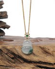 Baikalla "Hulu" Icy Blue-Green Flower Jadeite Jade Pendant W/ 18K Yellow Gold Bail, Diamonds & Imperial Jade