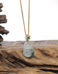 Baikalla "Hulu" Icy Blue-Green Flower Jadeite Jade Pendant W/ 18K Yellow Gold Bail, Diamonds & Imperial Jade