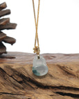 Baikalla "Hulu" Icy Blue-Green Flower Jadeite Jade Pendant W/ 18K Yellow Gold Bail, Diamonds & Imperial Jade