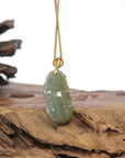Baikalla Icy Oil-Green & Hazel "PiXiu" (Fortune Beast) Genuine Burmese Jadeite Jade Pendant W/ 18K Yellow Gold Bail