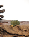 Baikalla Icy Oil-Green & Hazel "PiXiu" (Fortune Beast) Genuine Burmese Jadeite Jade Pendant W/ 18K Yellow Gold Bail