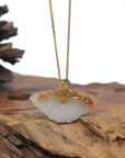 Baikalla Icy White & Red-Brown Genuine Burmese Jadeite Jade Butterfly Pendant W/ 18K Yellow Gold Bail