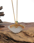Baikalla Icy White & Red-Brown Genuine Burmese Jadeite Jade Butterfly Pendant W/ 18K Yellow Gold Bail