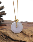 Baikalla Lavender Ping An Kou (Good Luck Button) Jadeite Jade Pendant W/ 18K Yellow Gold "RuYi" Bail
