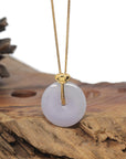 Baikalla Lavender Ping An Kou (Good Luck Button) Jadeite Jade Pendant W/ 18K Yellow Gold "RuYi" Bail