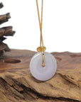 Baikalla Lavender Ping An Kou (Good Luck Button) Jadeite Jade Pendant W/ 18K Yellow Gold "RuYi" Bail