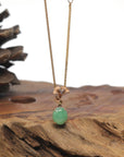 Baikalla Oval Apple-Green Jadeite Jade Pendant W/ 18K Rose Gold Bail & Diamonds