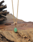 Baikalla Oval Apple-Green Jadeite Jade Pendant W/ 18K Rose Gold Bail & Diamonds