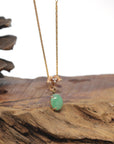 Baikalla Oval Apple-Green Jadeite Jade Pendant W/ 18K Rose Gold Bail & Diamonds
