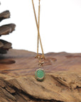 Baikalla Oval Apple-Green Jadeite Jade Pendant W/ 18K Rose Gold Bail & Diamonds